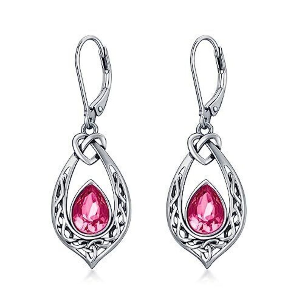 2331 Celtic Knot Pink Dangle Earrings 925 Sterling Silver Oxidized Vintage